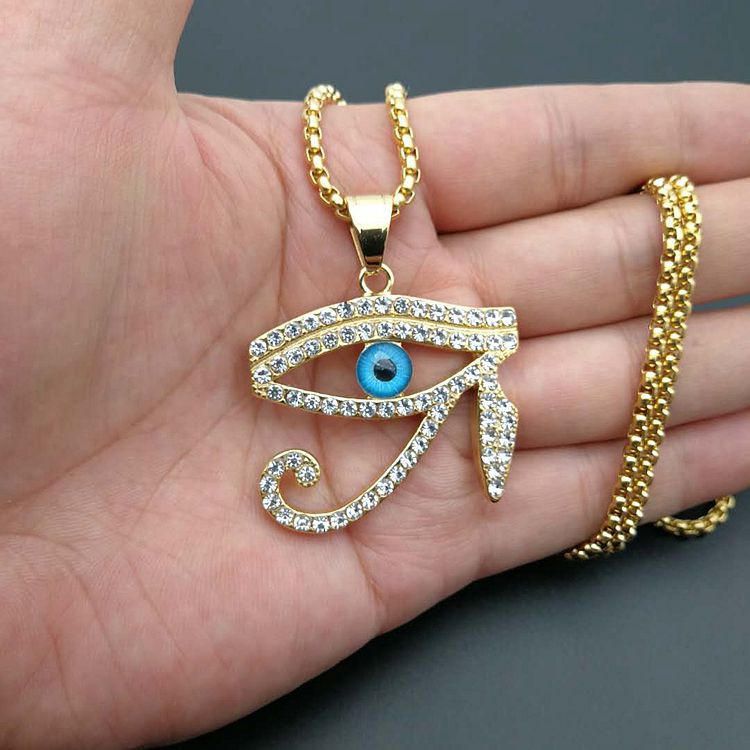 18k Gold Egyptian Eye of Ra Pendant Necklace with Stainless Steel Chain by Ancient Infusions – Elegant Spiritual Jewelry for Men and Women.