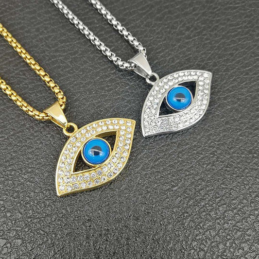 18k Gold-Plated Evil Eye Pendant Necklace with Stainless Steel Chain by Ancient Infusions – Modern Protective Jewelry.