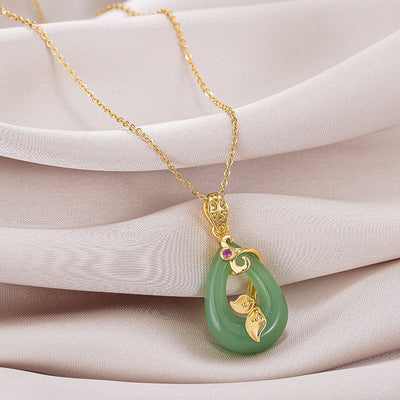 18k Gold-Plated Green Jade Oval Necklace with Stainless Steel Chain by Ancient Infusions – Timeless and Elegant Jewelry.