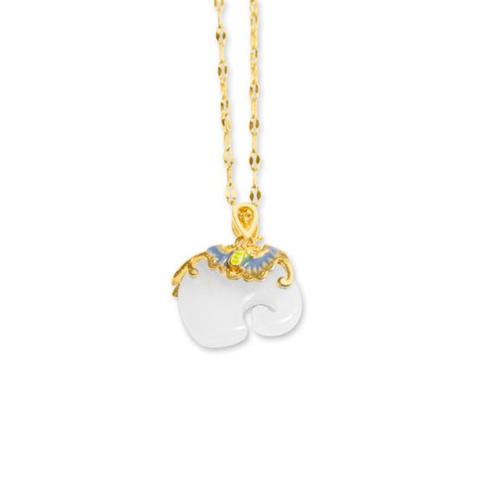 18k Gold-Plated White Jade Elephant Necklace with Stainless Steel Chain by Ancient Infusions – Elegant Spiritual Jewelry.