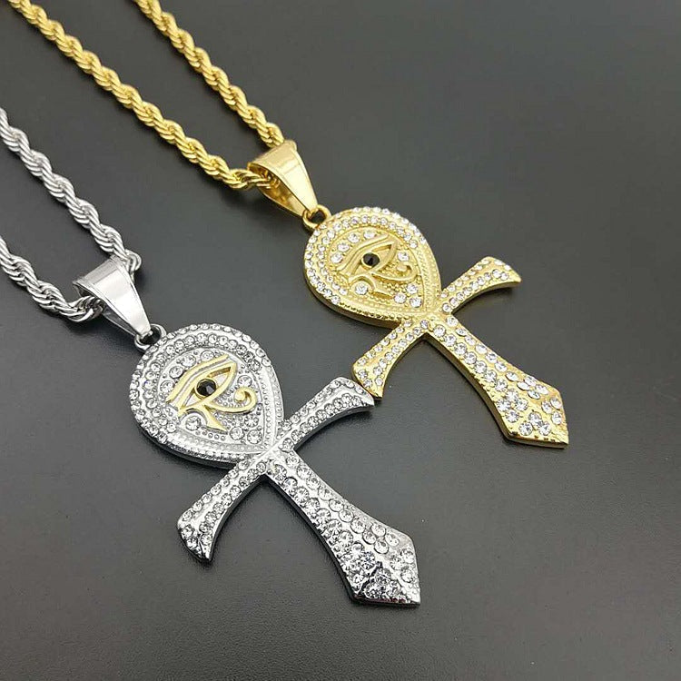 18k Gold and Silver Eye of Horus Ankh Necklace with Stainless Steel Chain by Ancient Infusions – Elegant Jewelry for Women and Men.