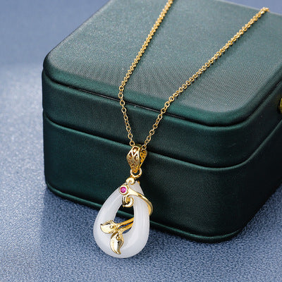 18k Gold White Jade Oval Necklace with Stainless Steel Chain by Ancient Infusions – Elegant Jewelry for Men and Women.