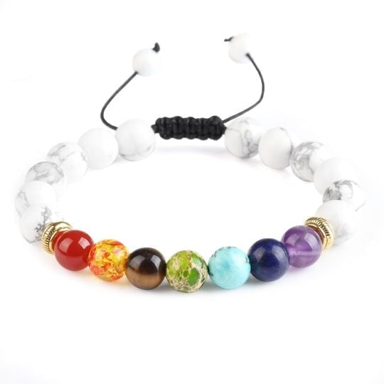 Howlite Adjustable Rope 7 Chakra Bracelet – Natural Stones for Energy Alignment and Balance.