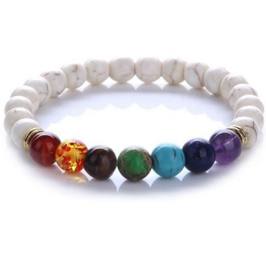 7 Chakra Howlite Elastic Bracelet – Calming Energy and Spiritual Alignment for Men and Women.