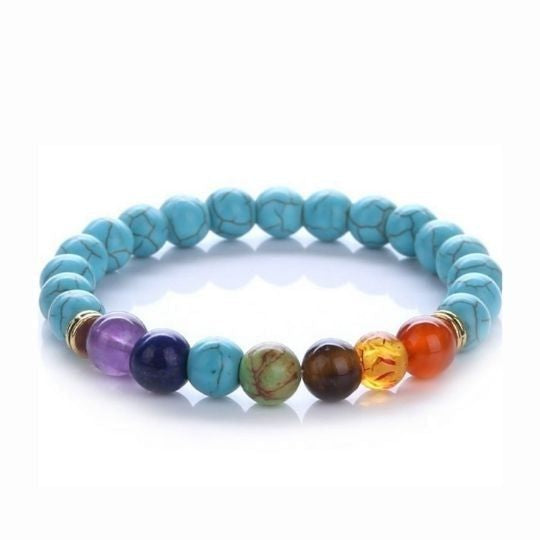 7 Chakra Turquoise Elastic Crystal Bracelet – Energy Alignment and Spiritual Balance for Men and Women.