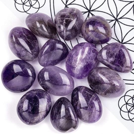 Polished Amethyst crystals for sale, highlighting their meaning, benefits, and uses in meditation.