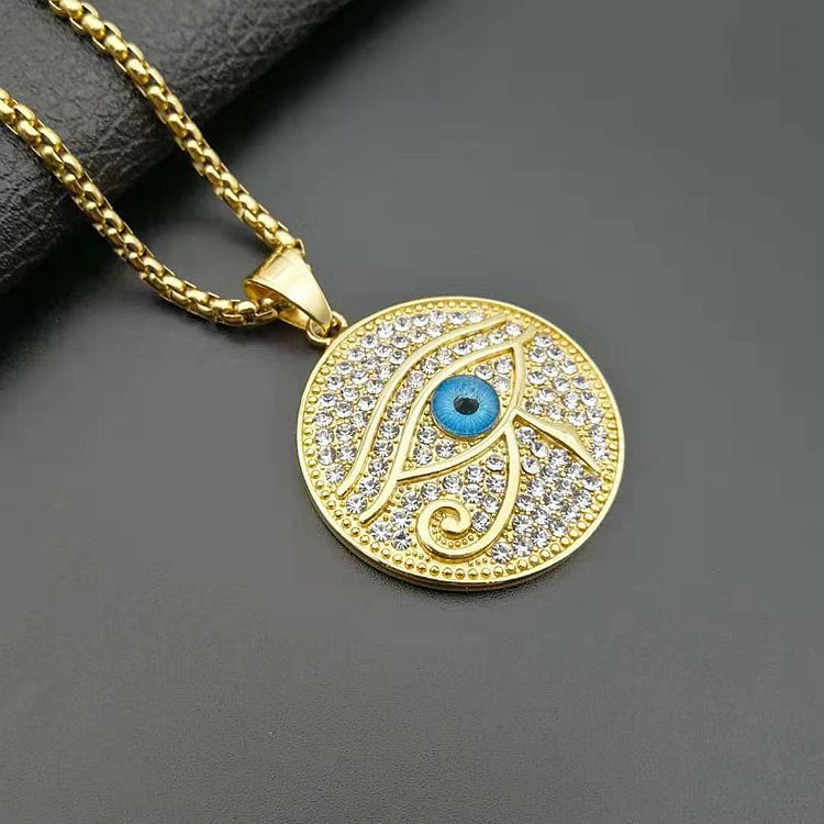 Ancient Infusions Eye of Ra Cuban Zircons Necklace - Mystical Guardian with Stainless Steel Radiance. Embrace ancient symbolism in style.