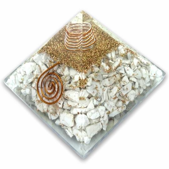 Ancient Infusions Orgonite Howlite Pyramid - Elevate your spiritual practices with the serene vibrations of Howlite and orgonite.