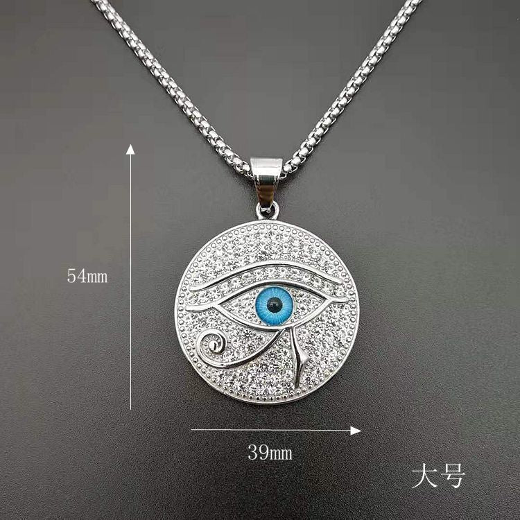 Ancient Infusions Majestic Cuban Ra Eye Necklace - Stainless Steel Beauty with Cuban Zircons. Symbolize protection and elegance.