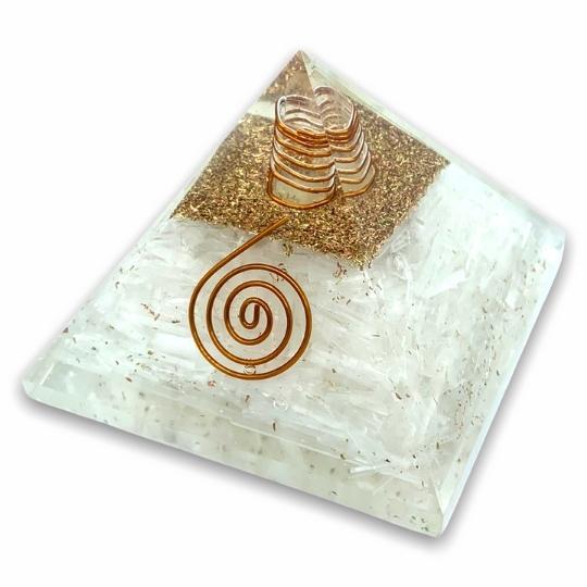Ancient Infusions Orgonite Selenite Pyramid - Cleanse and purify your environment while fostering positive energy with this exquisite Selenite Orgonite Pyramid.