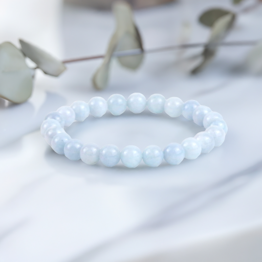 Aquamarine Bracelet for Men and Women – Real Beaded Elastic Healing Crystal Jewelry.