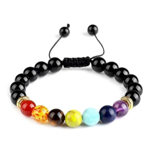 Black Obsidian Adjustable Rope 7 Chakra Bracelet – Grounding and Protective Energy for Men and Women.