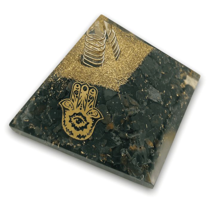 Healing Bloodstone Orgone Pyramid crafted for energy protection and grounding.