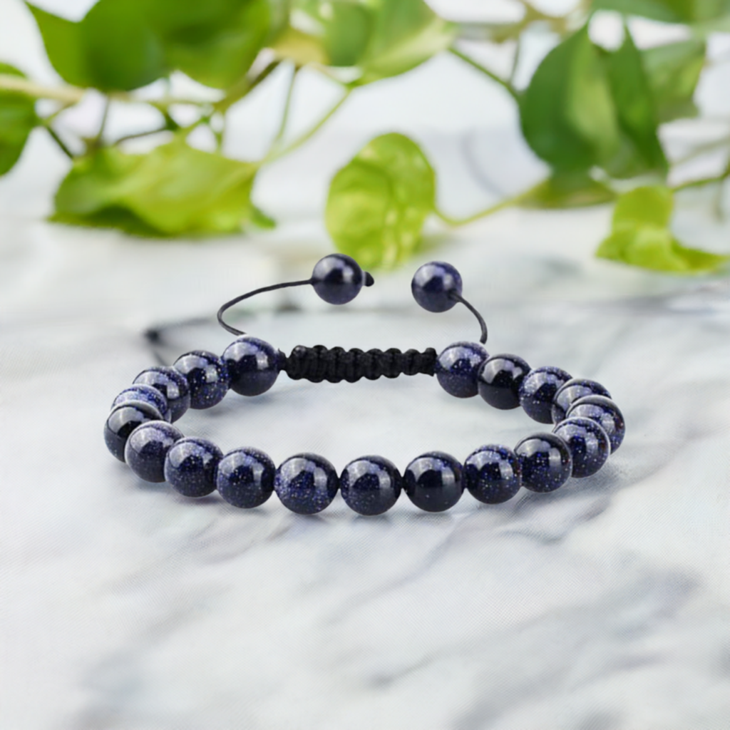 Blue Goldstone Adjustable Rope Bracelet - Healing Properties and Ambition Benefits.