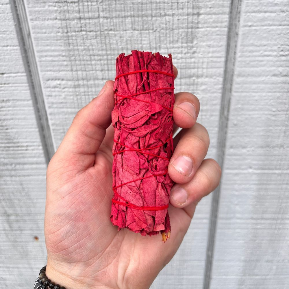 4-Inch Dragon’s Blood Sage Smudge Stick - Spiritual Cleansing and Protection Benefits.