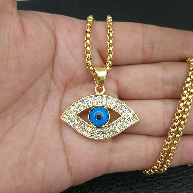 Gold Evil Eye Pendant Necklace with Stainless Steel Chain by Ancient Infusions – Minimalist Spiritual Jewelry.