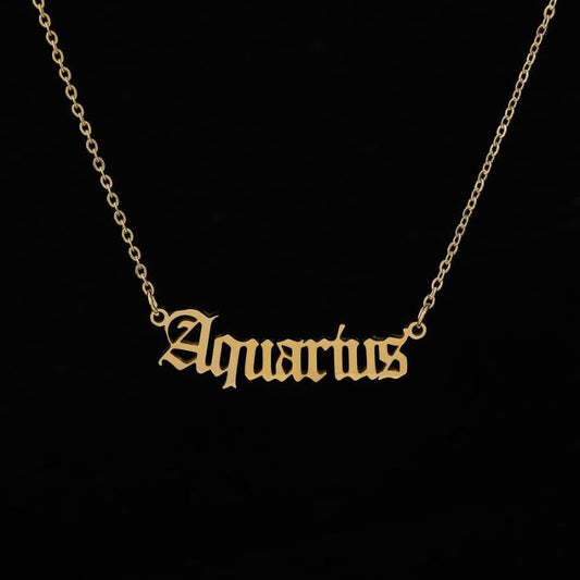 Gold and Silver Stainless Steel Aquarius Necklace by Ancient Infusions – Elegant Zodiac Pendant for Men and Women.