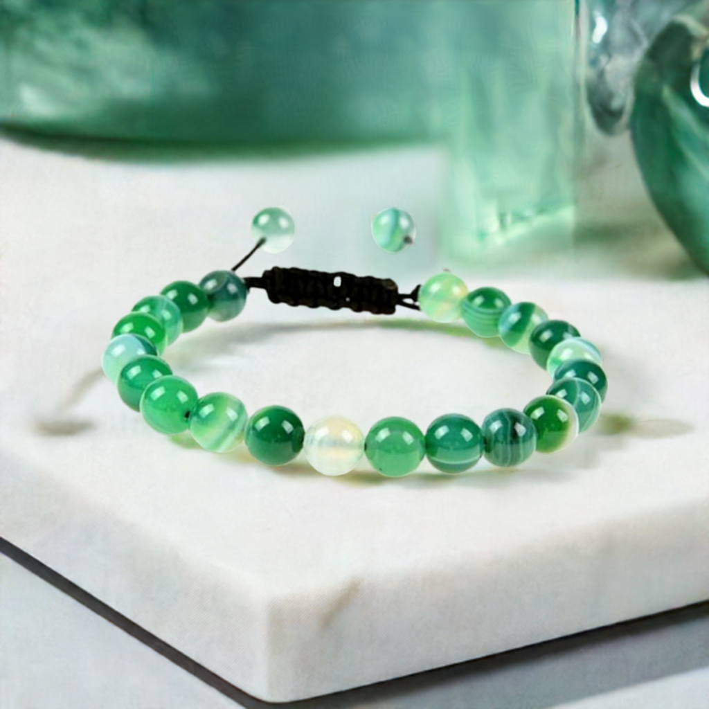 Green Agate Adjustable Rope Bracelet - Healing Properties and Chakra Alignment Benefits.