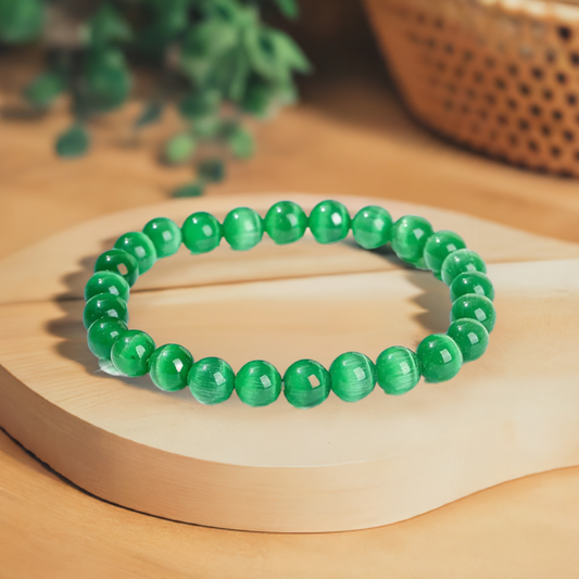 Green Cat’s Eye Bracelet for Men and Women – Real Beaded Elastic Healing Crystal Jewelry.