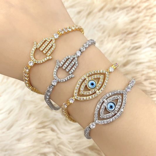 Hamsa and Evil Eye Adjustable Stainless Steel Bracelet - Protection and Style Benefits.