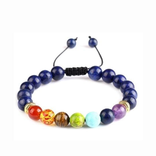 Lapis Lazuli Adjustable Rope 7 Chakra Bracelet – Natural Stones for Balance and Wisdom.