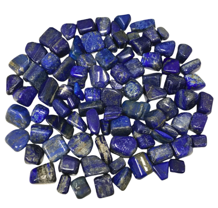 Polished lapis lazuli tumbled stones showcasing their deep blue hues, spiritual meaning, and healing benefits.