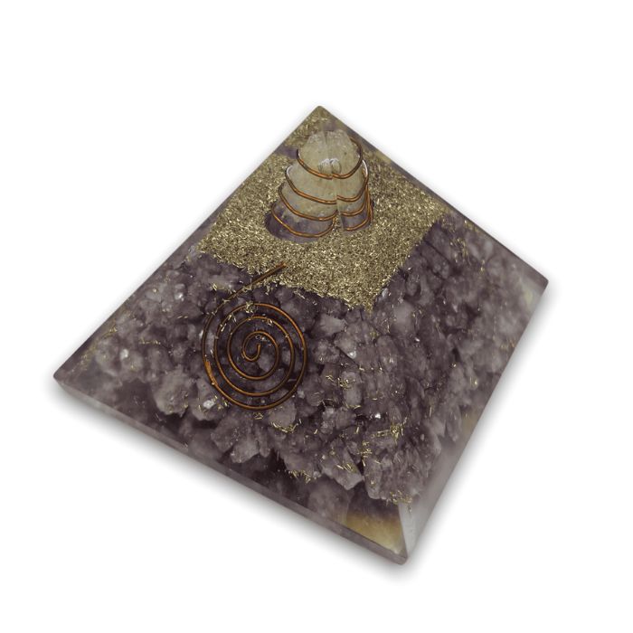 Lepidolite Orgone Pyramid for emotional healing and stress relief.