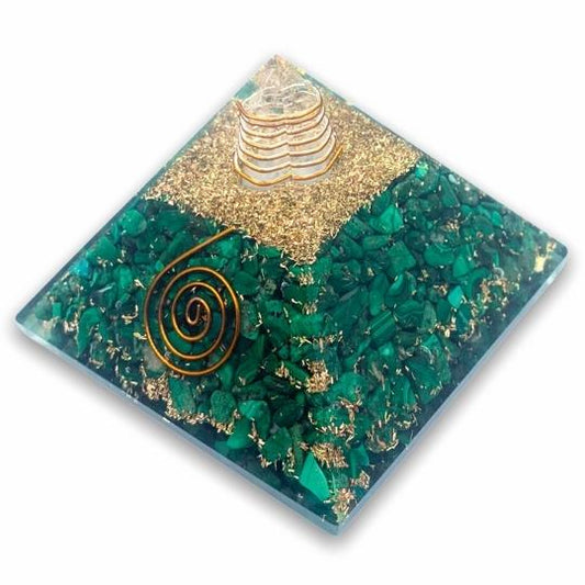 Malachite Orgone Pyramid for protection, transformation, and energy balance.