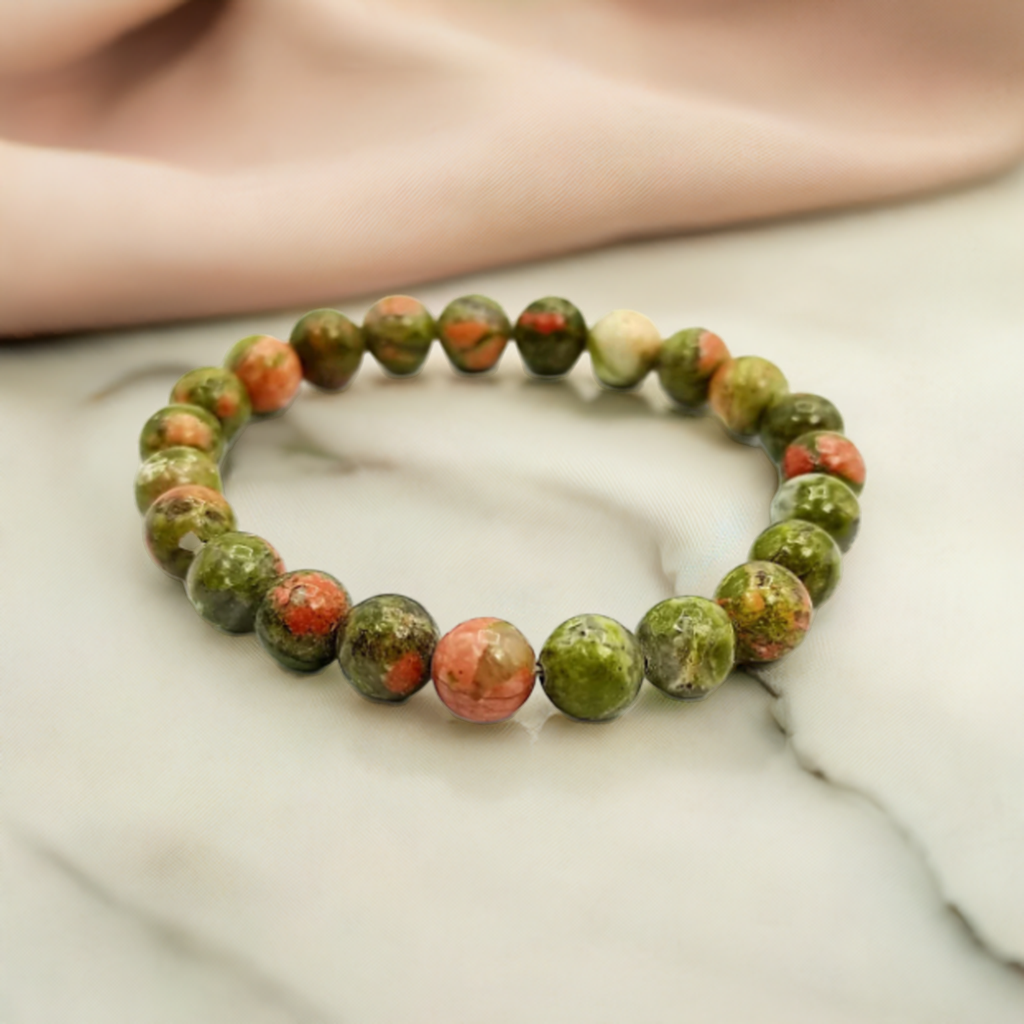 Unakite Bracelet for Men – High-Quality Elastic Healing Crystal Jewelry at Affordable Price.