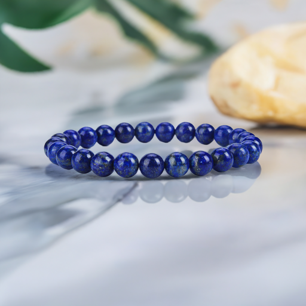 Lapis Lazuli Bracelet for Men and Women – Genuine Beaded Elastic Healing Crystal Jewelry.