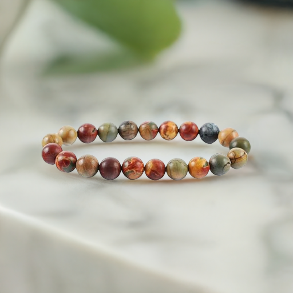 icasso Jasper Bracelet for Men and Women – Real Beaded Elastic Healing Crystal Jewelry.