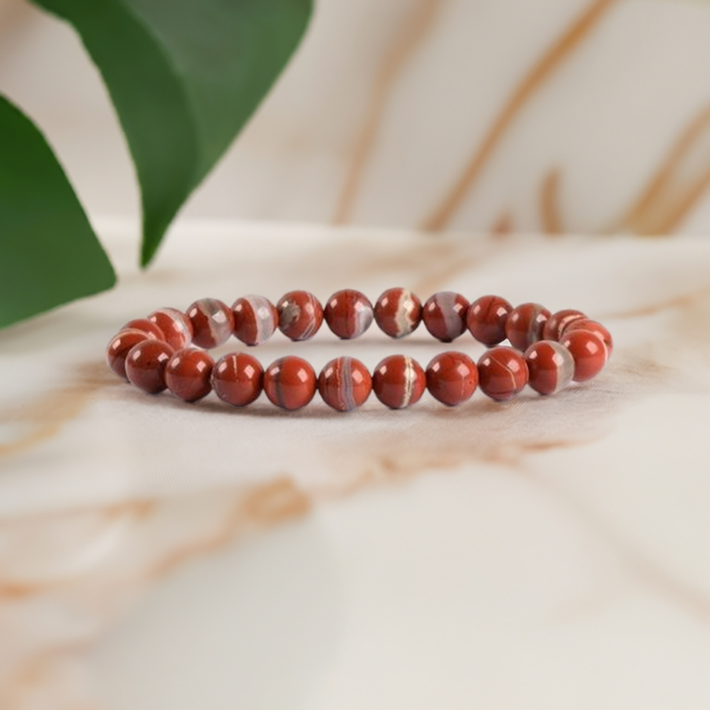 Men’s and Women’s Red Jasper Beaded Elastic Bracelet – Meaningful Healing Crystal Jewelry.