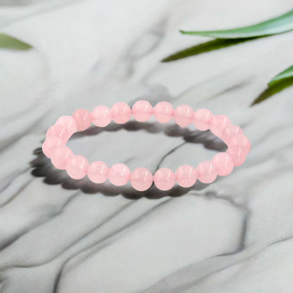 Rose Quartz Bracelet for Men and Women – Real Beaded Elastic Healing Crystal Jewelry.