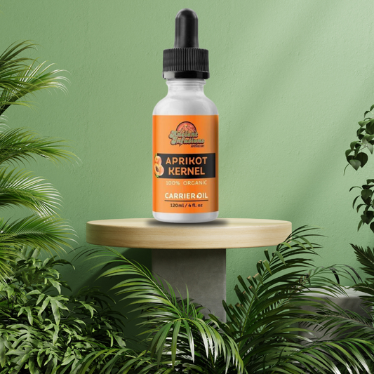 Organic apricot kernel carrier oil by Ancient Infusions – 100% pure cold-pressed oil for skin nourishment, massage, and natural beauty care.