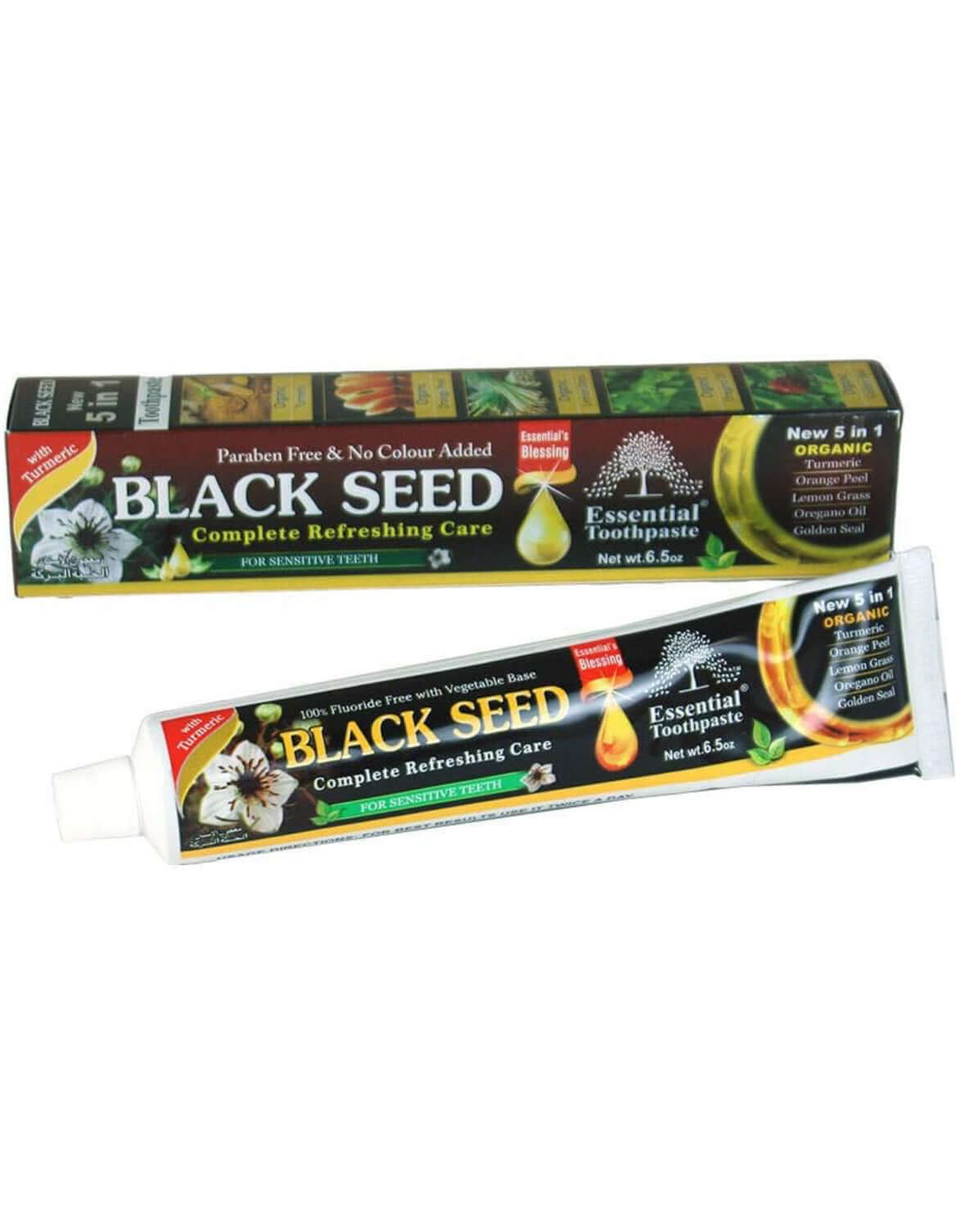 Organic Black Seed Essential Toothpaste - 5-in-1 Fluoride-Free Toothpaste for Sensitive Teeth with Natural Ingredients.