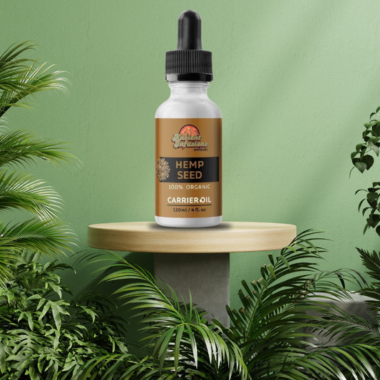 Organic hempseed oil carrier oil by Ancient Infusions – 100% pure cold-pressed oil for skin nourishment, anti-inflammatory benefits, and hair health.