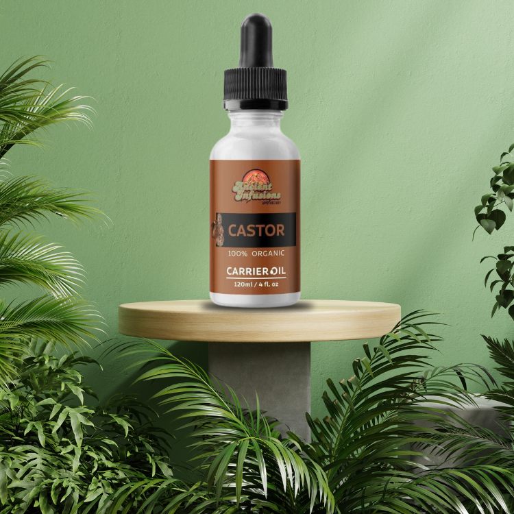 Organic Jamaican castor oil carrier oil by Ancient Infusions – 100% pure natural oil for hair growth, scalp care, and skin hydration.