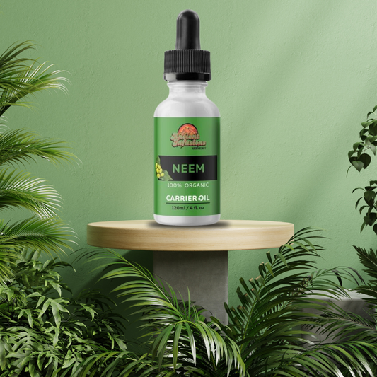 Organic neem oil carrier oil by Ancient Infusions – 100% pure cold-pressed oil for skin care, natural pest control, and hair health.