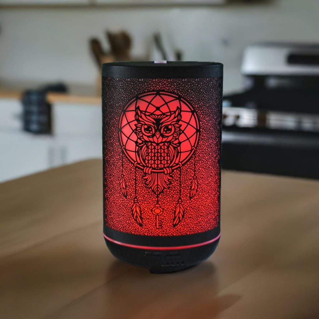 Owl Dreamcatcher Aroma Diffuser – Stylish Design with LED Color Options, Available in 300 ml and 120 ml Tank Sizes for Essential Oils and Fragrance Oils.