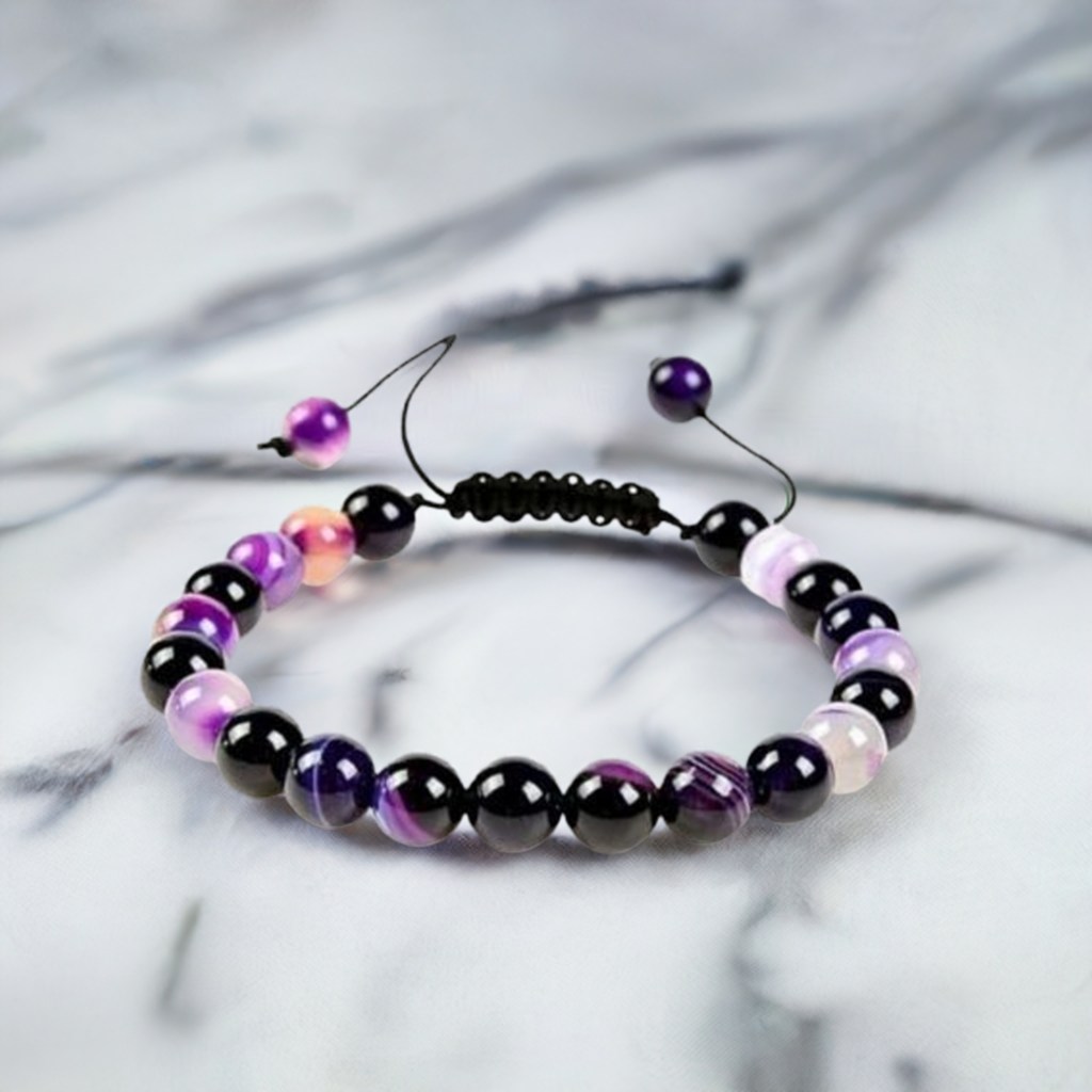 Purple Agate Adjustable Rope Bracelet - Healing Properties and Balance Benefits.