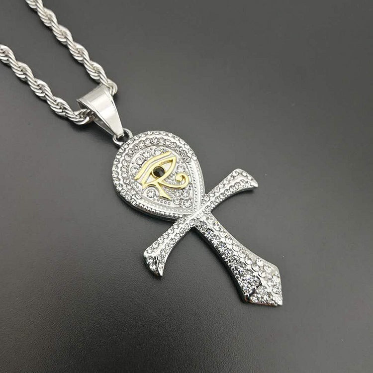 Real 18k Gold and Silver-Plated Eye of Horus Ankh Necklace with Stainless Steel Chain by Ancient Infusions.