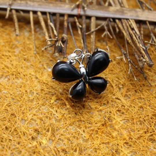 Real Black Obsidian Butterfly Pendant Necklace with Stainless Steel Chain by Ancient Infusions – Protective Spiritual Jewelry.