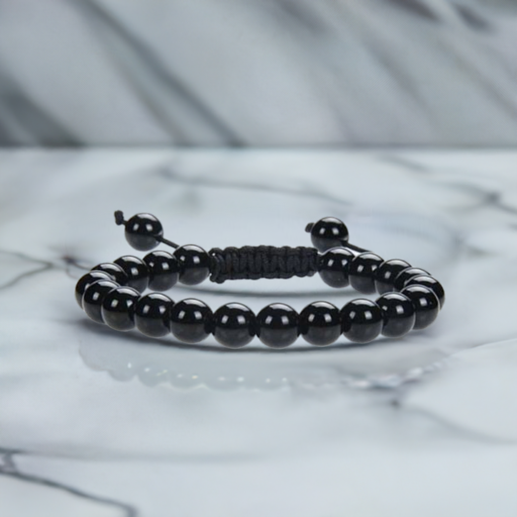 Real Black Obsidian Adjustable Rope Bracelet – Grounding and Protective Energy Accessory.