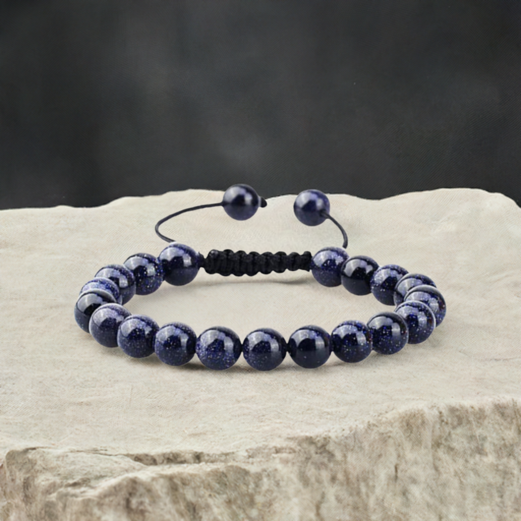 Real Blue Goldstone Adjustable Rope Bracelet for Men and Women - Protection and Style.