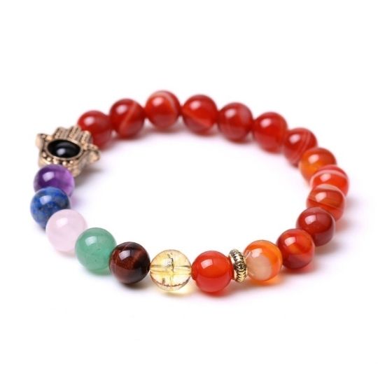 Real Carnelian Hamsa 7 Chakra Bracelet for Men and Women - Energy and Protection.