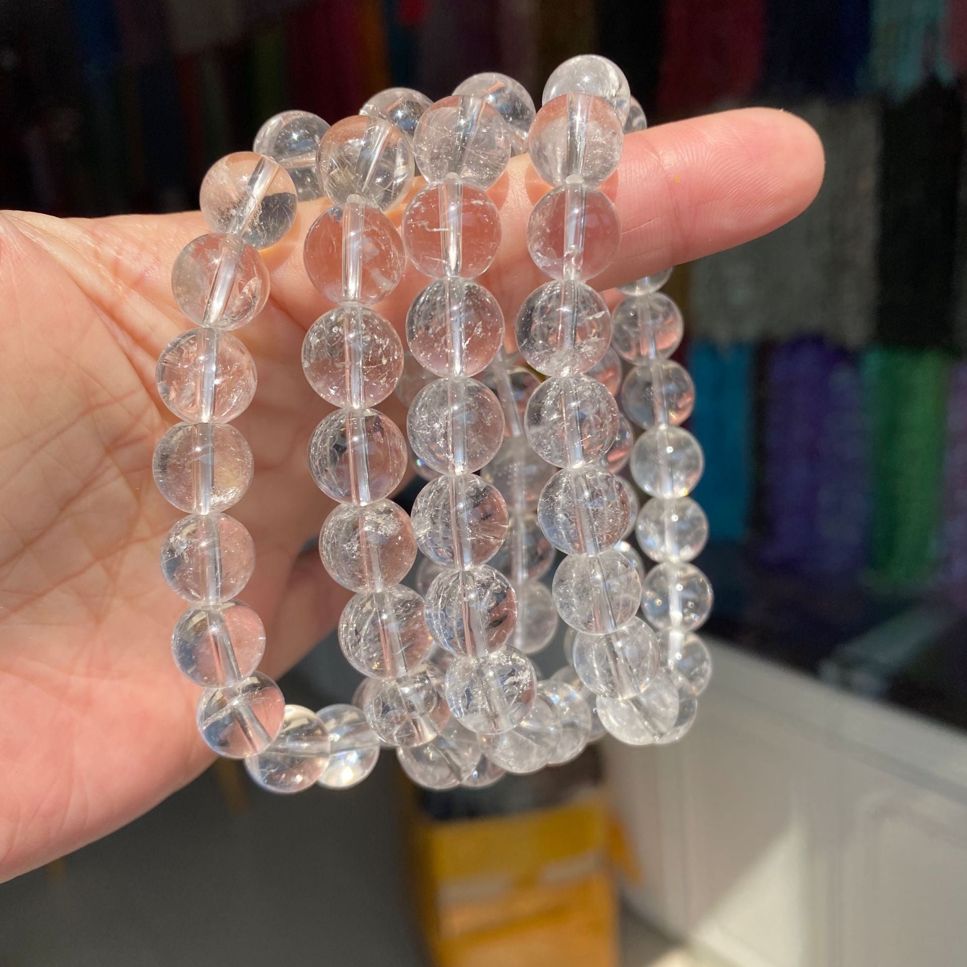 Real Clear Quartz Beaded Elastic Bracelet for Men and Women – Meaningful Healing Jewelry.