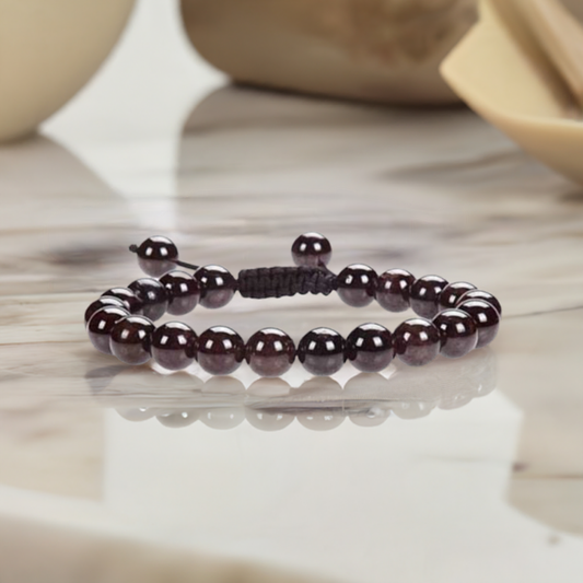 Real Garnet Adjustable Rope Bracelet for Men and Women - Confidence and Passion.