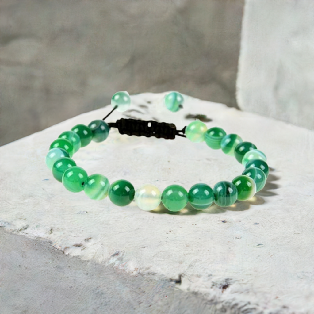 Real Green Agate Adjustable Rope Bracelet for Men and Women - Balance and Growth.