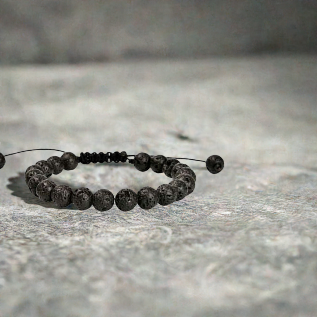 Real Lava Stone Adjustable Rope Bracelet for Men and Women - Grounding and Stress Relief.