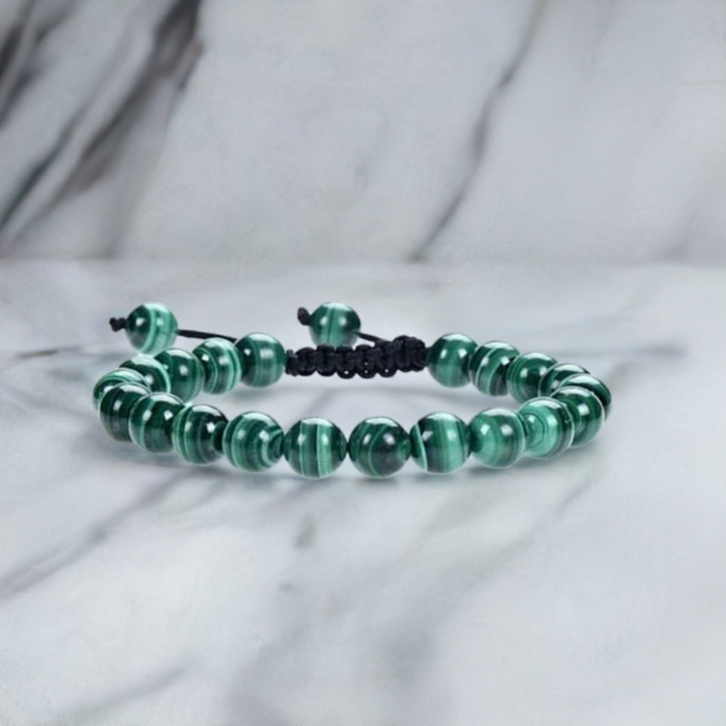 Real Malachite Adjustable Rope Bracelet for Men and Women - Protection and Emotional Balance.